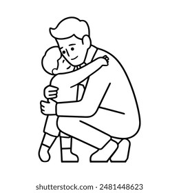 Line Art Illustration of Dad Hugging Son