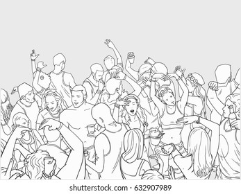 Line art illustration of dancing festival crowd