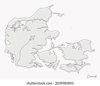 Ilustración de arte en línea del mapa de Dinamarca perfecto para logotipos, plantillas de medios sociales, carteles y camisetas