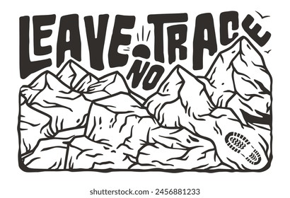 Line art illustration depicting a mountainous landscape for outdoor enthusiasts and nature-themed projects. Elegantly simple and evocative design.
