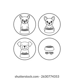 Projeto de ilustração de arte de linha de um cão e sua comida. Adequado para o logotipo de comida de cão.
