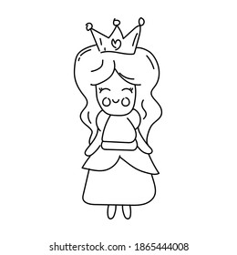 Line art illustration design princess character for print design