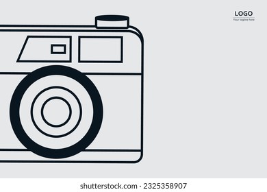 Line art illustration of digital camera with half body view on white background.