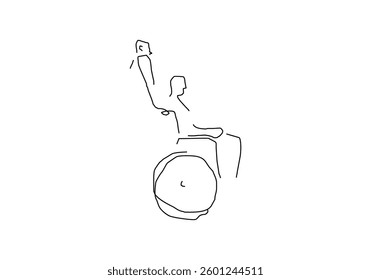 line art illustration of a disabled elderly person in a wheelchair, symbolizing care, support, and compassion
