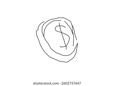 line art illustration of a dollar coin, symbolizing investment, finance, and economic growth. 