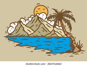 Line art illustration drawing of beach design
