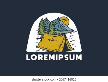 Line art illustration drawing of camping design