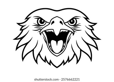 Line art Illustration of a eagle face, front view screaming