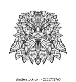 line art illustration of an eagle with a texture made of lines, suitable for both decoration and coloring pages