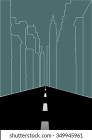 Line art illustration of an empty city street