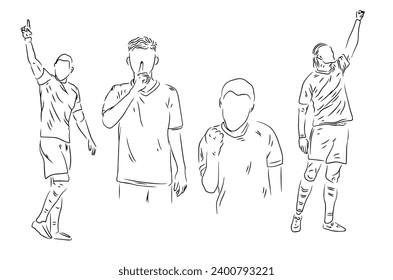 line art illustration of expression of footballer celebration