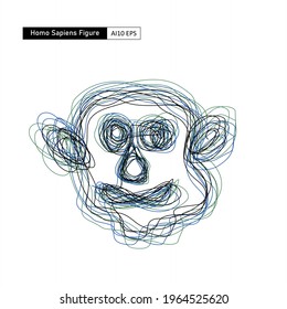 Line Art illustration of figure transition from homoerectus to homosapiens. 