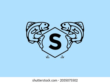 Line art illustration of fish frame with initial letter design