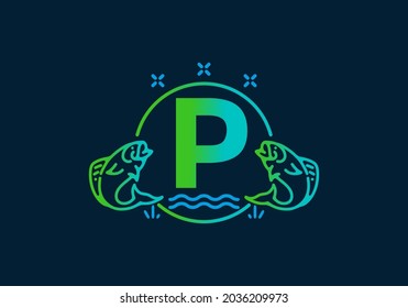 Line art illustration of fish frame with initial letter design