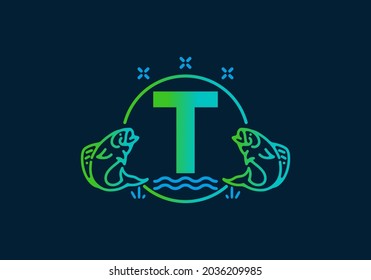 Line art illustration of fish frame with initial letter design