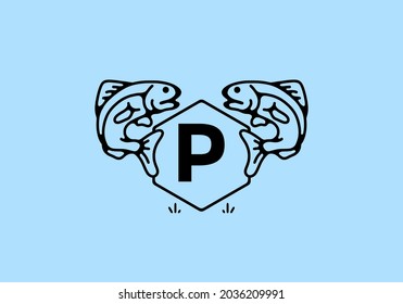 Line art illustration of fish frame with initial letter design