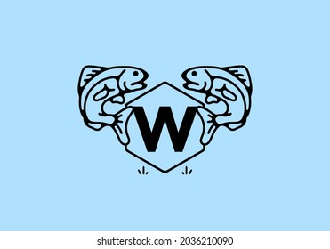 Line art illustration of fish frame with initial letter design