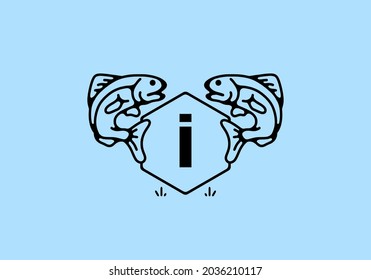 Line art illustration of fish frame with initial letter design