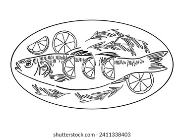 line art illustration of fish meal