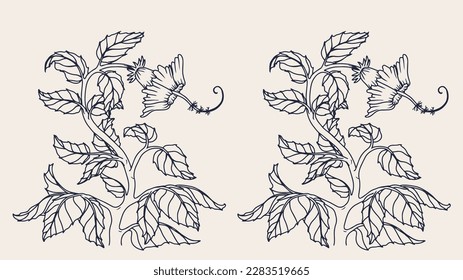 line art illustration of flower with leaves. for pattern, illustration or tattoo art