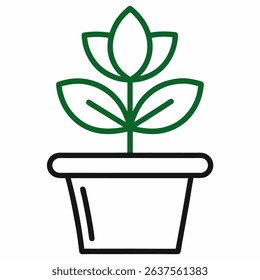 Line art illustration of a flower in a pot, perfect for spring themes and seasonal designs.