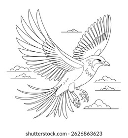 Line art illustration Flying bird  coloring page 