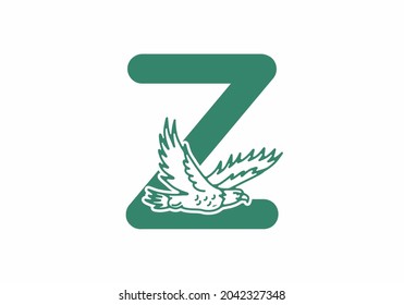 Line art illustration of flying eagle with Z initial letter design