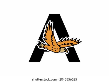 Line art illustration of flying eagle with A initial letter design