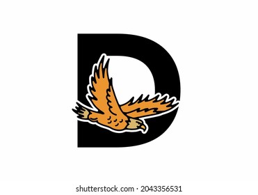 Line art illustration of flying eagle with D initial letter design