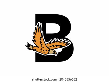 Ilustración en línea de águila voladora con diseño de letra inicial B