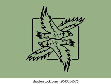 Line art illustration of flying eagle design