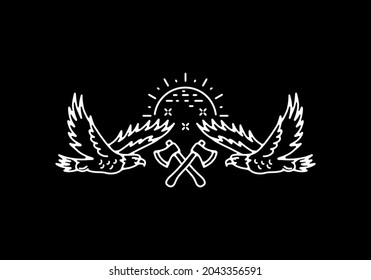 Line art illustration of flying eagle design