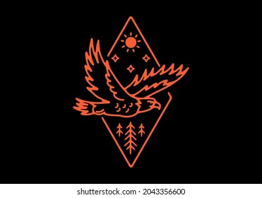 Line art illustration of flying eagle design