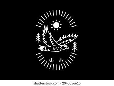 Line art illustration of flying eagle design