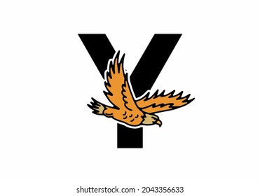Line art illustration of flying eagle with Y initial letter design