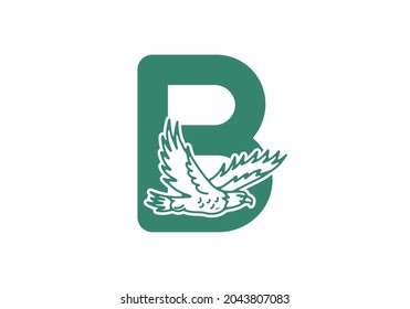 Line art illustration of flying eagle with B initial letter design