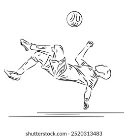 line art illustration of footballer action bycycle kick