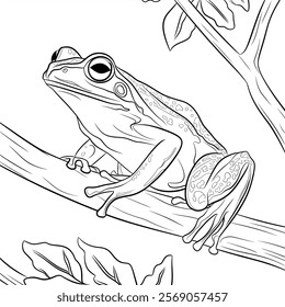 a line art illustration frog coloring page 