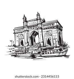 Line art illustration of Gate way of India, Mumbai