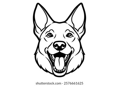 Line art illustration of a German Shephard face screaming