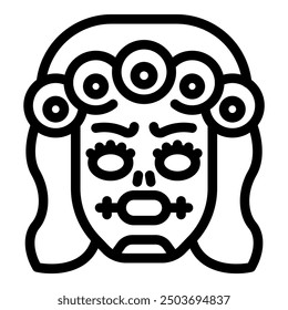 Line art illustration of a girl with multiple eyes wearing traditional sugar skull makeup for day of the dead