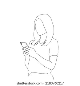  line art illustration of a girl with a phone in her hands