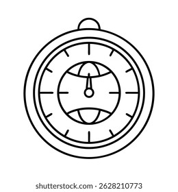 Line art illustration of a globe inside a compass.