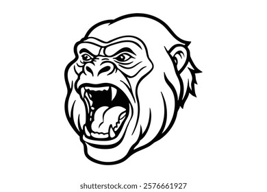 Line art illustration of a gorilla face screaming style