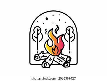 Line art illustration graphic of bonfire camping design