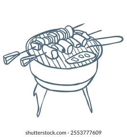 Line Art Illustration of Grill. Vector Graphic.