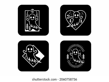 Line art illustration of halloween ghost design