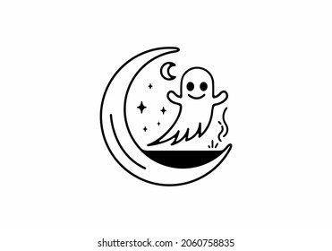 Line art illustration of halloween ghost design