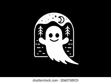 Line art illustration of halloween ghost design