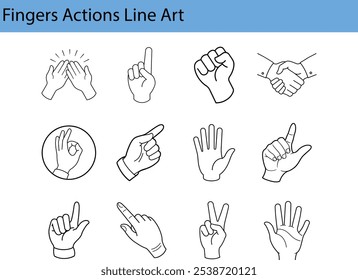 Line Art Illustration of Hand Gestures and Actions